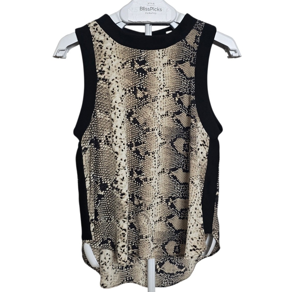 Elizabeth and James Silk Python Snake Print Tank XS Knit Trim Quiet Luxury